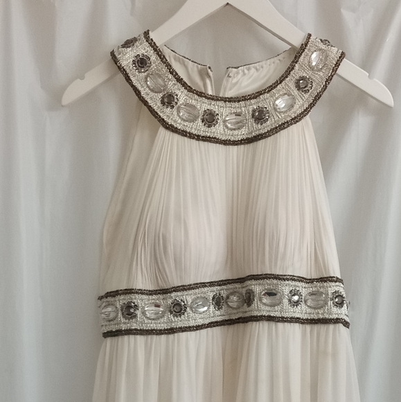 Caché Vintage Grecian Goddess Ivory Bejewelled Silk Dress- Size: 8 - Picture 9 of 16